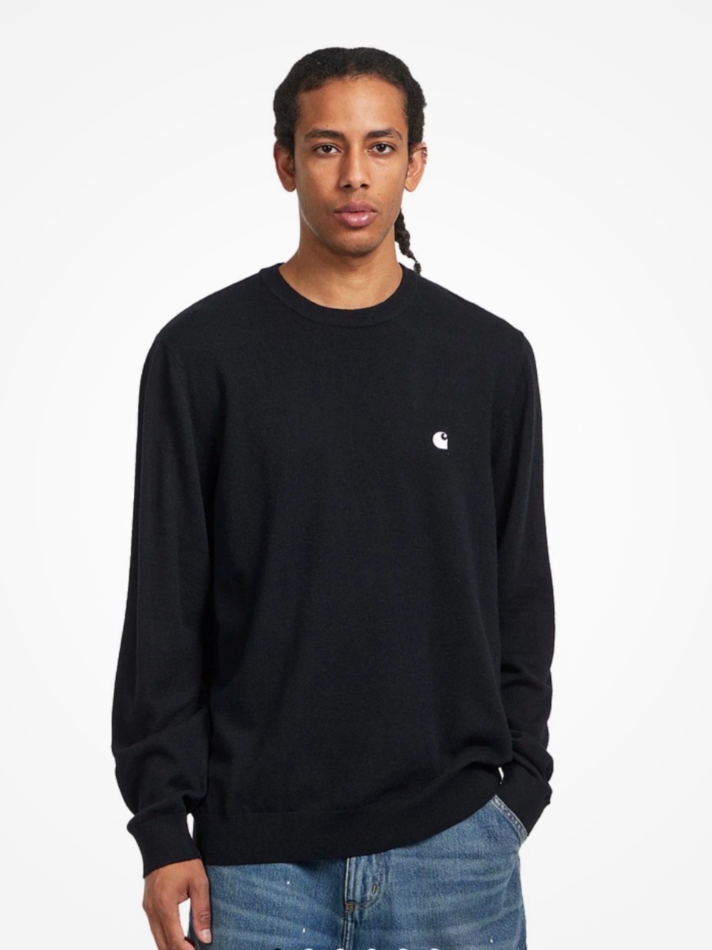 CARHARTT WIP Madison Sweater Men's Small Black Merino Lambs Wool Blend Crewneck